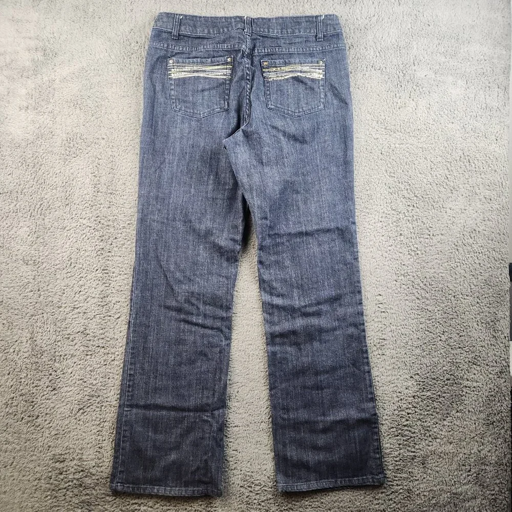 Women's Bootcut Mid Rise Dark Wash Jeans Size 14 Blue Embroidered Embellished - Picture 2 of 9
